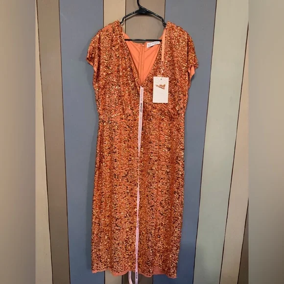 Mac Duggal (10766) Short Sleeve Cocktail Dress-NWT-Size 14-Copper - Picture 6 of 13